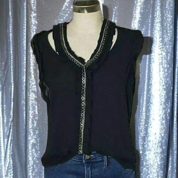 Robbi & Nikki Sleeveless Shirt w/ Shoulder Cut-Outs (Sheer) - Picture 1 of 14